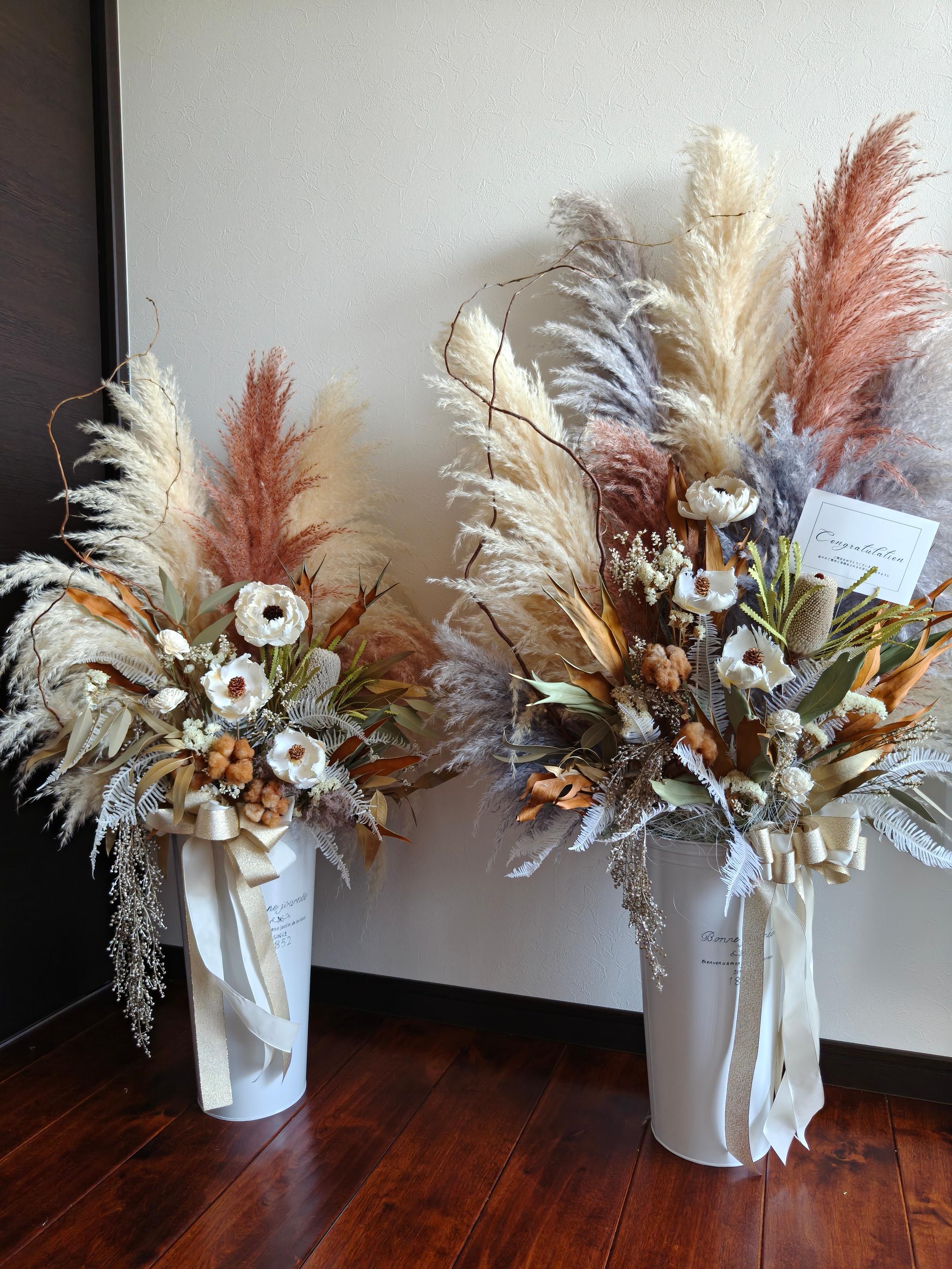 オーダー特大ボリューミーなドライフラワーのお祝い花 スタンド花パンパスグラス 開店祝い店舗装飾 誕生日結婚式 受付装花 | 10枚目